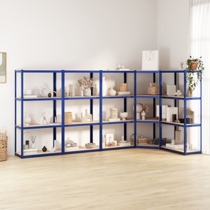 vidaXL, vidaXL Regale mit 4 Böden 5 Stk. Blau Stahl & Holzwerkstoff