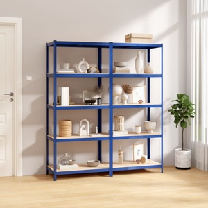 vidaXL, vidaXL Regale mit 5 Böden 2 Stk. Blau Stahl & Holzwerkstoff
