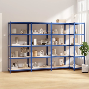 vidaXL, vidaXL Regale mit 5 Böden 4 Stk. Blau Stahl & Holzwerkstoff