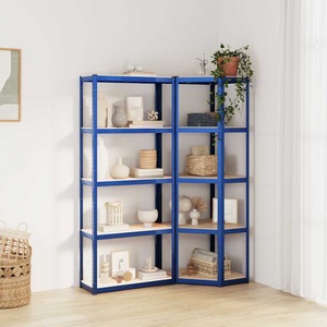 vidaXL, vidaXL Regale mit 5 Böden 2 Stk. Blau Stahl & Holzwerkstoff