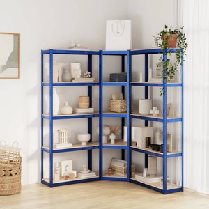 vidaXL, vidaXL Regale mit 5 Böden 3 Stk. Blau Stahl & Holzwerkstoff