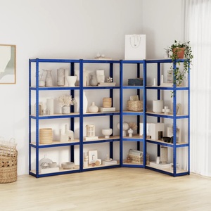 vidaXL, vidaXL Regale mit 5 Böden 4 Stk. Blau Stahl & Holzwerkstoff