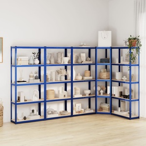 vidaXL, vidaXL Regale mit 5 Böden 5 Stk. Blau Stahl & Holzwerkstoff
