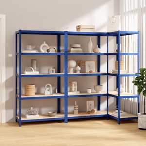 vidaXL, vidaXL Regale mit 5 Böden 3 Stk. Blau Stahl & Holzwerkstoff