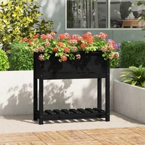 vidaXL, vidaXL Pflanzkübel mit Ablage Schwarz 82,5x34,5x81cm Massivholz Kiefer, vidaXL Pflanzkübel mit Ablage Schwarz 82,5x34,5x81cm Massivholz Kiefer