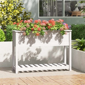 vidaXL, vidaXL Pflanzkübel mit Ablage Weiß 111,5x34,5x81 cm Massivholz Kiefer, vidaXL Pflanzkübel mit Ablage Weiß 111,5x34,5x81 cm Massivholz Kiefer