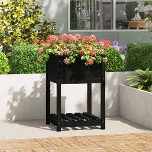 vidaXL, vidaXL Pflanzkübel mit Ablage Schwarz 54x54x81 cm Massivholz Kiefer, vidaXL Pflanzkübel mit Ablage Schwarz 54x54x81 cm Massivholz Kiefer
