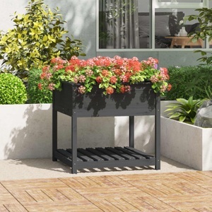 vidaXL, vidaXL Pflanzkübel mit Ablage Grau 82,5x82,5x81 cm Massivholz Kiefer, vidaXL Pflanzkübel mit Ablage Grau 82,5x82,5x81 cm Massivholz Kiefer