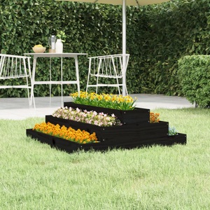vidaXL, vidaXL Pflanzkübel Schwarz 80x80x27 cm Massivholz Kiefer, vidaXL Pflanzkübel Schwarz 80x80x27 cm Massivholz Kiefer