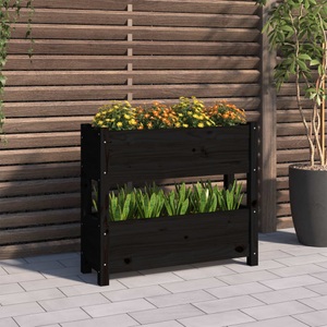 vidaXL, vidaXL Pflanzkübel Schwarz 77x25x66 cm Massivholz Kiefer, vidaXL Pflanzkübel Schwarz 77x25x66 cm Massivholz Kiefer