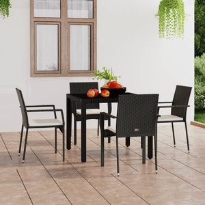vidaXL, vidaXL Gartenstühle mit Kissen 4 Stk. Poly Rattan Schwarz, 
