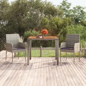 vidaXL, vidaXL Gartentisch mit Holzplatte Grau 90x90x75 cm Poly Rattan, vidaXL Gartentisch mit Holzplatte Grau 90x90x75 cm Poly Rattan