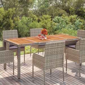 vidaXL, vidaXL Gartentisch mit Holzplatte Grau 190x90x75 cm Poly Rattan, vidaXL Gartentisch mit Holzplatte Grau 190x90x75 cm Poly Rattan
