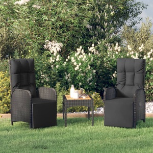 vidaXL, vidaXL 3-tlg. Garten-Lounge-Set mit Kissen Schwarz Poly Rattan, 