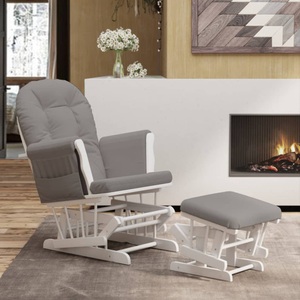 vidaXL, vidaXL Schaukelsessel mit Hocker Gleitend Hellgrau Stoff, vidaXL Schaukelsessel mit Hocker Gleitend Hellgrau Stoff