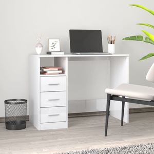 vidaXL, vidaXL Schreibtisch mit Schubladen Hochglanz-Weiß 102x50x76 cm, vidaXL Schreibtisch mit Schubladen Hochglanz-Weiß 102x50x76 cm