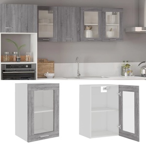 vidaXL, vidaXL Hängeschrank Glas Grau Sonoma 40x31x60 cm Holzwerkstoff, vidaXL Hängeschrank Glas Grau Sonoma 40x31x60 cm Holzwerkstoff