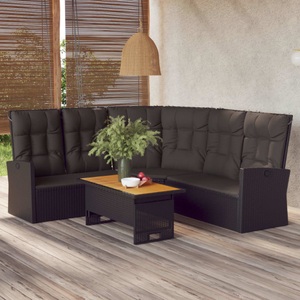 vidaXL, vidaXL Ecksofa mit Liegefunktion und Kissen Schwarz Poly Rattan