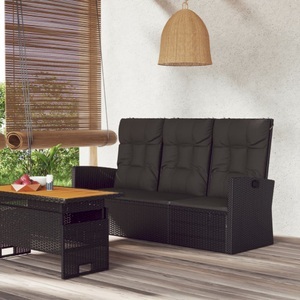 vidaXL, vidaXL Gartenbank mit Liegefunktion & Kissen Schwarz 173cm Poly Rattan