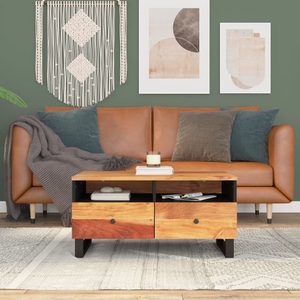 vidaXL, vidaXL Couchtisch 80x54x40 cm Massivholz Akazie & Holzwerkstoff, vidaXL Couchtisch 80x54x40 cm Massivholz Akazie & Holzwerkstoff