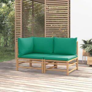 vidaXL, vidaXL 2-tlg. Garten-Lounge-Set mit Grünen Kissen Bambus, vidaXL 2-tlg. Garten-Lounge-Set mit Grünen Kissen Bambus