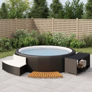 vidaXL, vidaXL Whirlpool-Umrandung Schwarz Poly Rattan und Massivholz Akazie, 