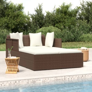 vidaXL, vidaXL Sonnenliege mit Kissen Braun 182x118x63 cm Poly Rattan, vidaXL Sonnenliege mit Kissen Braun 182x118x63 cm Poly Rattan