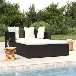 vidaXL, vidaXL Sonnenliege mit Kissen Schwarz 182x118x63 cm Poly Rattan, vidaXL Sonnenliege mit Kissen Schwarz 182x118x63 cm Poly Rattan