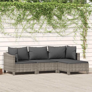 vidaXL, vidaXL 4-tlg. Garten-Lounge-Set mit Kissen Grau Poly Rattan, 
