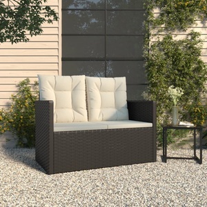 vidaXL, vidaXL Gartenbank mit Kissen Schwarz 105 cm Poly Rattan