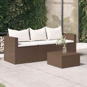 vidaXL, vidaXL Gartensofa 3-Sitzer mit Kissen Braun Poly Rattan