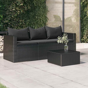vidaXL, vidaXL 3-Sitzer-Gartensofa mit Kissen Schwarz Poly Rattan