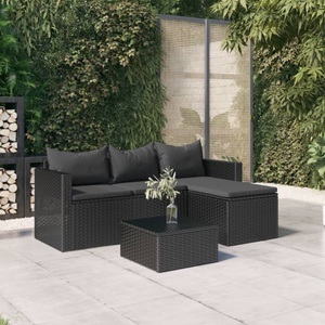 vidaXL, vidaXL Garten-Lounge-Set Schwarz Poly Rattan
