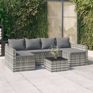 vidaXL, vidaXL 2-tlg. Garten-Lounge-Set mit Kissen Grau Poly Rattan, vidaXL 2-tlg. Garten-Lounge-Set mit Kissen Grau Poly Rattan