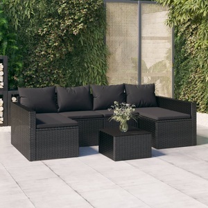 vidaXL, vidaXL 2-tlg. Garten-Lounge-Set mit Kissen Schwarz Poly Rattan