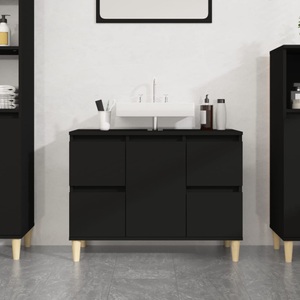 vidaXL, vidaXL Waschbeckenunterschrank Schwarz 80x33x60 cm Holzwerkstoff
