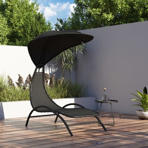 vidaXL, vidaXL Sonnenliege mit Dach Schwarz 167x80x195 cm Stoff und Stahl, vidaXL Sonnenliege mit Dach Schwarz 167x80x195 cm Stoff und Stahl