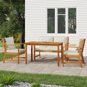 vidaXL, vidaXL 4-tlg. Garten-Essgruppe mit Kissen Massivholz Akazie, 