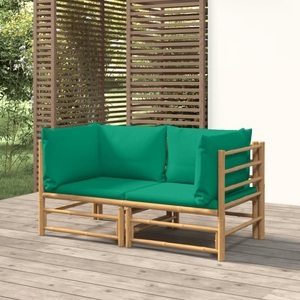 vidaXL, vidaXL Garten-Ecksofas mit Grünen Kissen 2 Stk. Bambus, vidaXL Garten-Ecksofas mit Grünen Kissen 2 Stk. Bambus