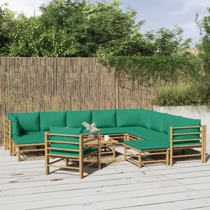vidaXL, vidaXL 12-tlg. Garten-Lounge-Set mit Grünen Kissen Bambus, 