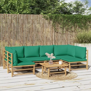 vidaXL, vidaXL 7-tlg. Garten-Lounge-Set mit Grünen Kissen Bambus, 