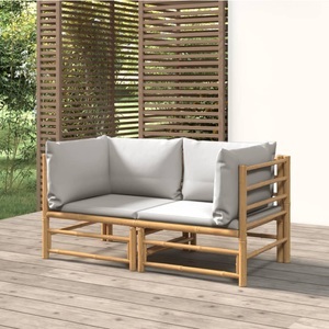 vidaXL, vidaXL Garten-Ecksofas mit Hellgrauen Kissen 2 Stk. Bambus, vidaXL Garten-Ecksofas mit Hellgrauen Kissen 2 Stk. Bambus