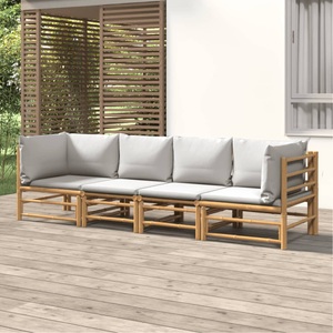 vidaXL, vidaXL 4-tlg. Garten-Lounge-Set mit Hellgrauen Kissen Bambus, vidaXL 4-tlg. Garten-Lounge-Set mit Hellgrauen Kissen Bambus