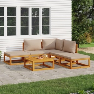 vidaXL, vidaXL 6-tlg. Garten-Lounge-Set mit Taupe Kissen Massivholz, vidaXL 6-tlg. Garten-Lounge-Set mit Taupe Kissen Massivholz