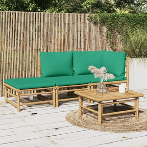 vidaXL, vidaXL 3-tlg. Garten-Lounge-Set mit Grünen Kissen Bambus, 