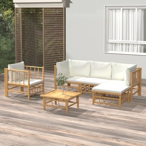 vidaXL, vidaXL 6-tlg. Garten-Lounge-Set mit Cremeweißen Kissen Bambus, 