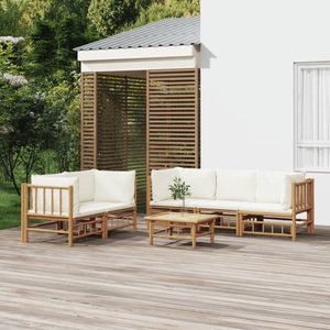 vidaXL, vidaXL 6-tlg. Garten-Lounge-Set mit Cremeweißen Kissen Bambus, 