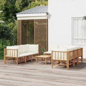 vidaXL, vidaXL 9-tlg. Garten-Lounge-Set mit Cremeweißen Kissen Bambus, 