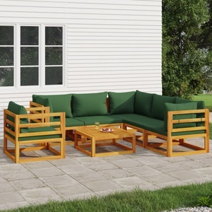 vidaXL, vidaXL 7-tlg. Garten-Lounge-Set mit Grünen Kissen Massivholz