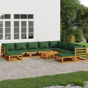 vidaXL, vidaXL 11-tlg. Garten-Lounge-Set mit Grünen Kissen Massivholz, vidaXL 11-tlg. Garten-Lounge-Set mit Grünen Kissen Massivholz